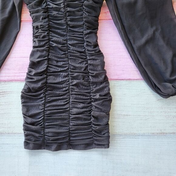 Princess Polly‎ Black Everley Ruched Mesh Fitted Bodycon Mini Dress 4US - Picture 7 of 9